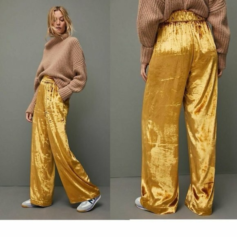 Maeve Golden Velvet Wide-Leg Pants